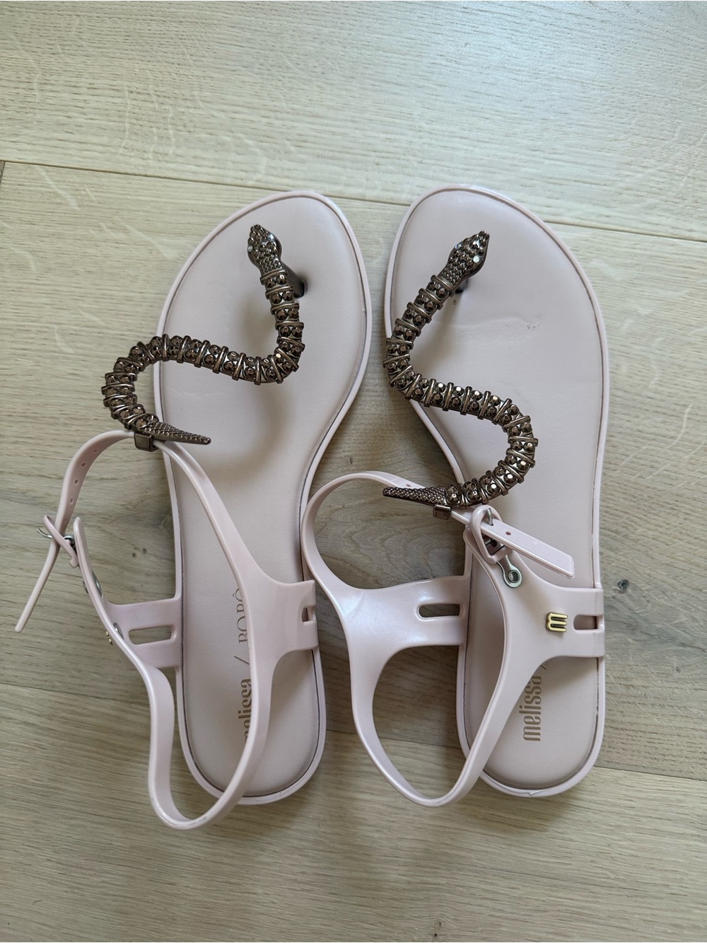 MELISSA Pale Pink Snake-Embellished Women's Sandals - US 9